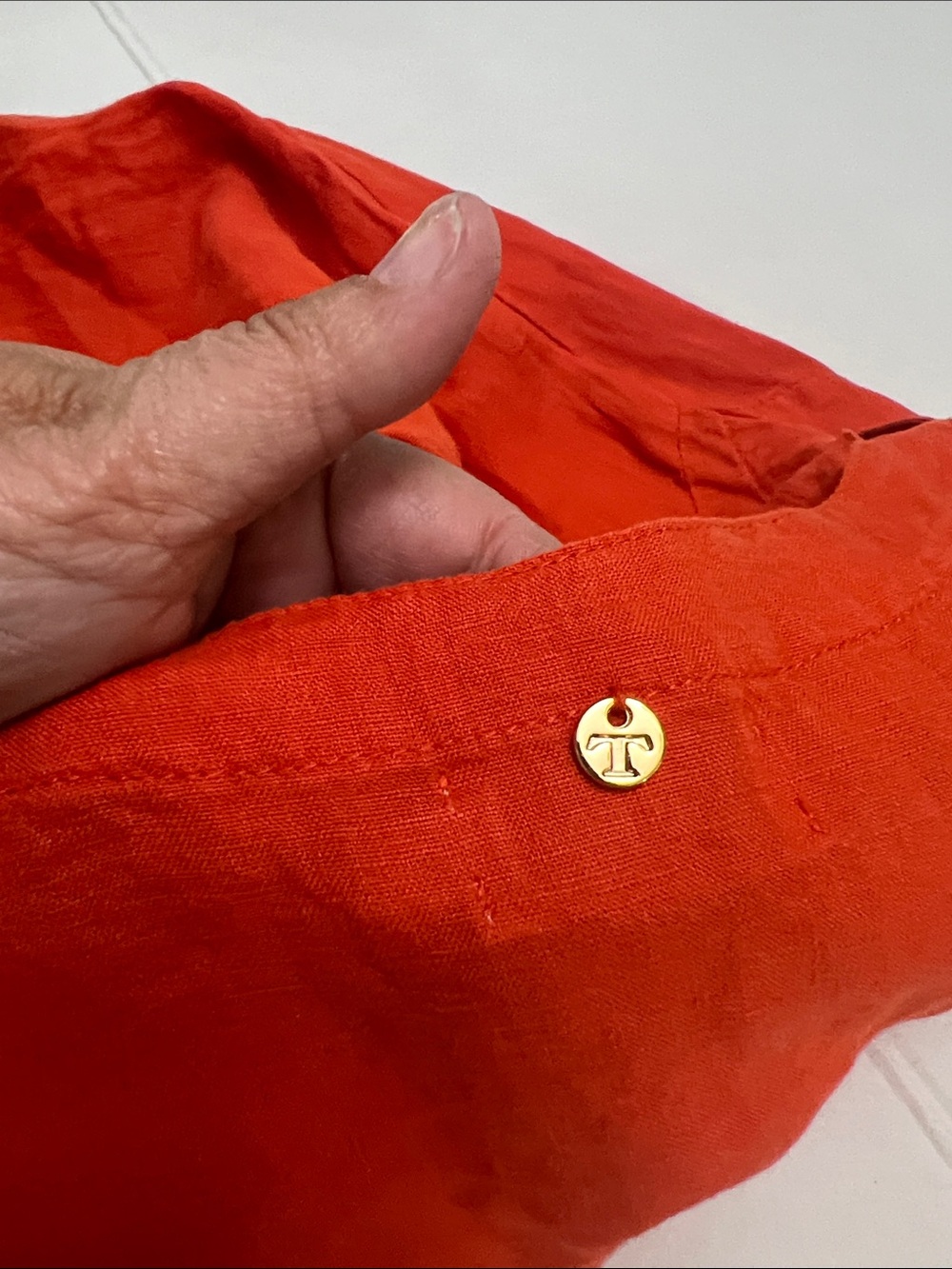 TOUCHE’ WOMEN’S ORANGE LINEN SLEEVELESS MINI DRESS RESORTWEAR CASUAL SIZE MEDIUM - Picture 11 of 12